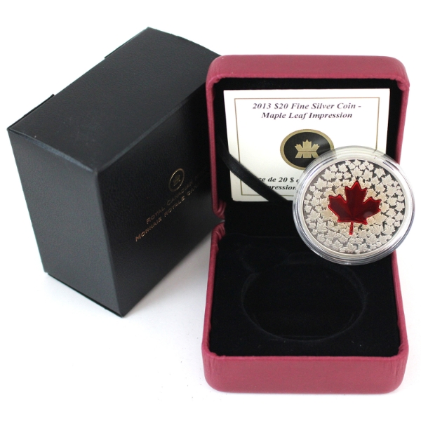 2013 $20 Maple Leaf Impression with Red Enamel Fine Silver Coin (Tax Exempt)