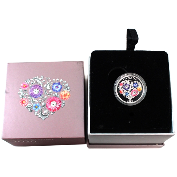 2020 $3 Celebration of Love Fine Silver Coin with Swarovski Crystals & Selective Colour