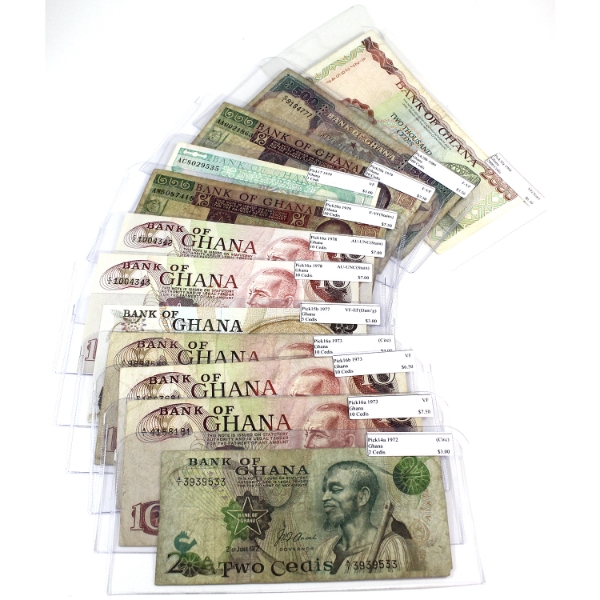 Ghana 1972-1994 Mixed Denomination Circ. To AU-UNC. 12pcs.