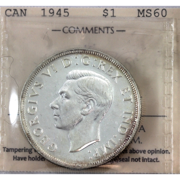Silver $1 1945 ICCS MS60