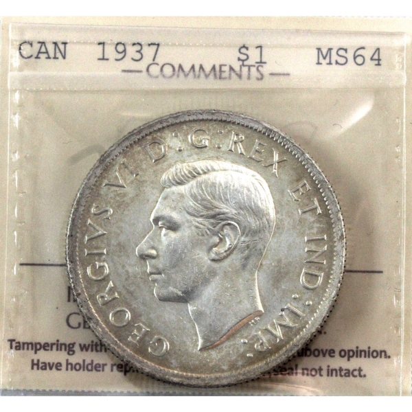 Silver $1 1937 ICCS MS64