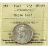 Image 1 : 25-cent 1947 Maple Leaf ICCS MS65