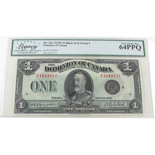 DC-25o 1923E $1 Black Seal Group 4 Legacy CUNC64 PPQ Campbell-Clark SN: E4944831 ppD
