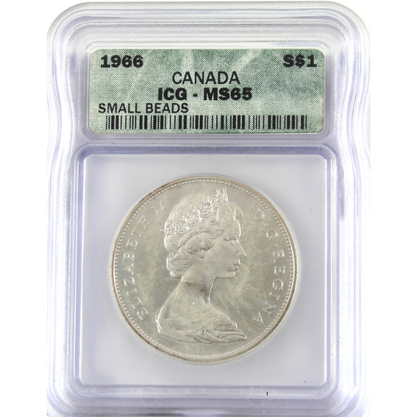 Silver $1 1966 Small Beads ICG/ICCS Certified MS65
