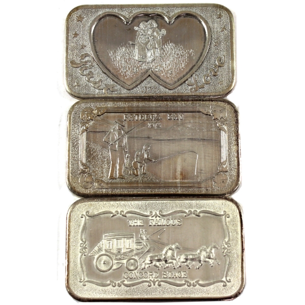 3x 1oz Mother-Lode Mint Vintage .999 Silver Art Bars. 3pcs. (Tax Exempt)