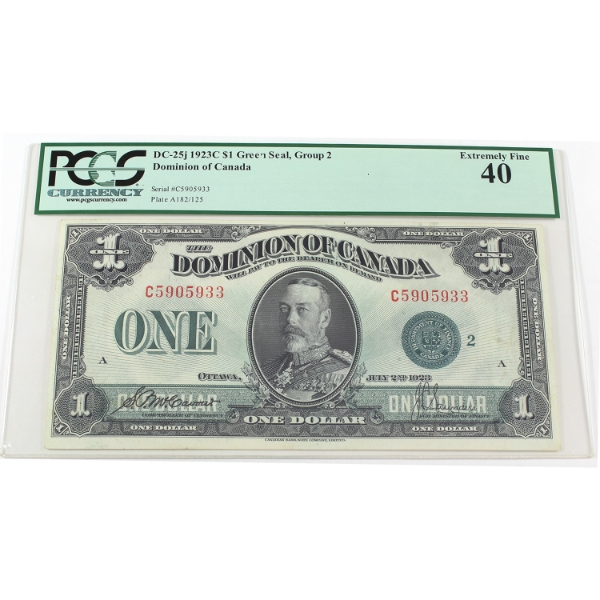 DC-25j 1923C $1 Green Seal Group 2 PCGS EF40 McCavour-Saunders SN:C5905933 Check Letter A