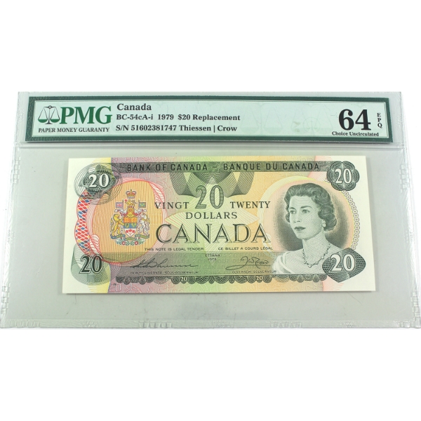 BC-54cA-i 1979 $20 Replacement PMG CUNC64 EPQ Thiessen-Crow SN: 51602381747