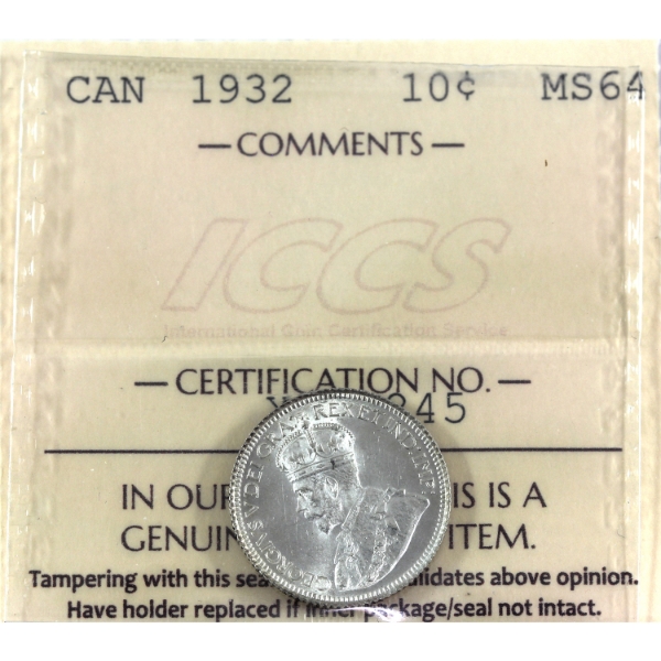 10-cent 1932 ICCS MS64