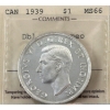 Silver $1 1939 Dbl HP ICCS MS66 Cameo