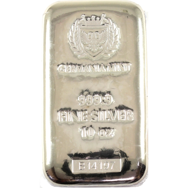 10oz Germania Mint .9999 Fine Silver Cast Bar (Tax Exempt)