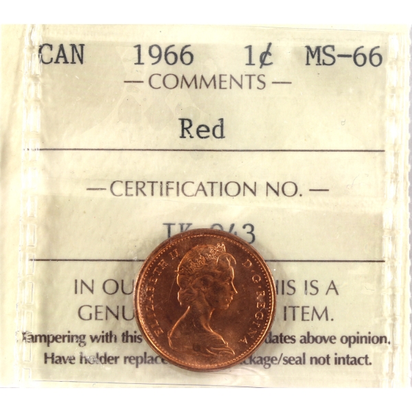 1-cent 1966 ICCS MS66 Red