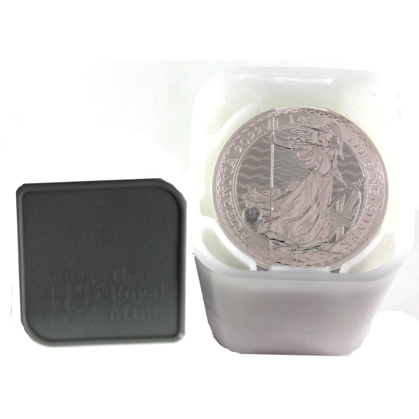 25x 1oz Great Britian 2022 2 Pounds Britannia .9999 Fine Silver Rounds in Tube. 25pcs. (Tax Exempt)