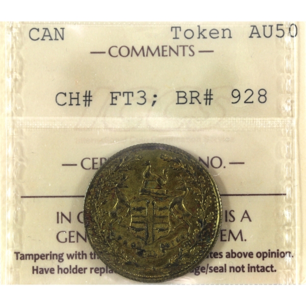 BR-928, CH# FT3 c. 1857 Hudson's Bay Company 1/4 Made Beaver Token ICCS AU50