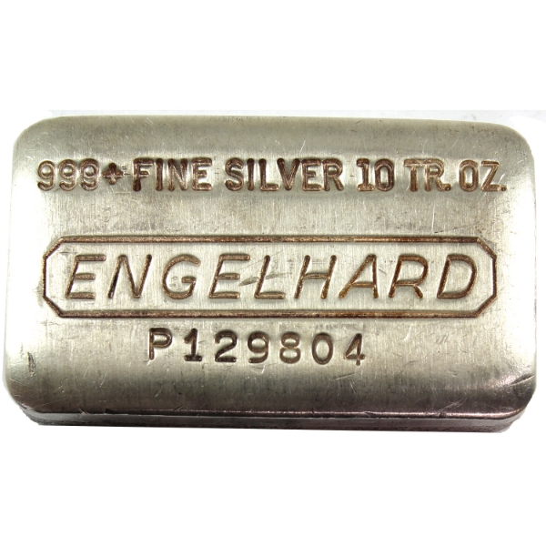 10oz Engelhard c.1980s 11th Series in "P" Prefix Variation .999+ Silver Bar SN: P129804 (Tax Exempt)