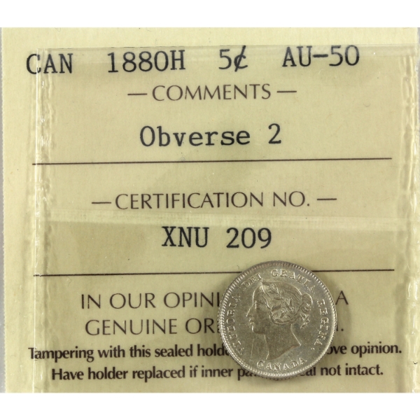 5-cent 1880H Obv 2 ICCS AU50