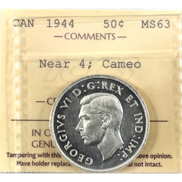 50-cent 1944 Near 4 ICCS MS63 Cameo