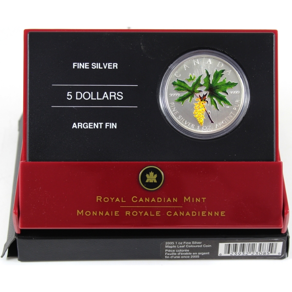 2005 $5 Silver Maple Leaf Coloured Fine Silver Coin (Tax Exempt)