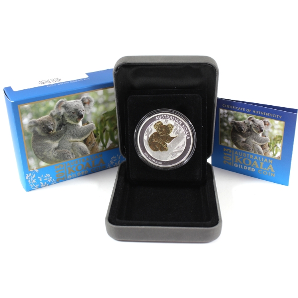 Australia Silver 2013 $1 Koala .999 Fine Silver Coin w/ Selective Gold Plating (Tax Exempt)