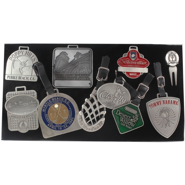 Unique Collection of 11x Assorted Golf Themed Memorabilia Glued onto Display Board. 11pcs