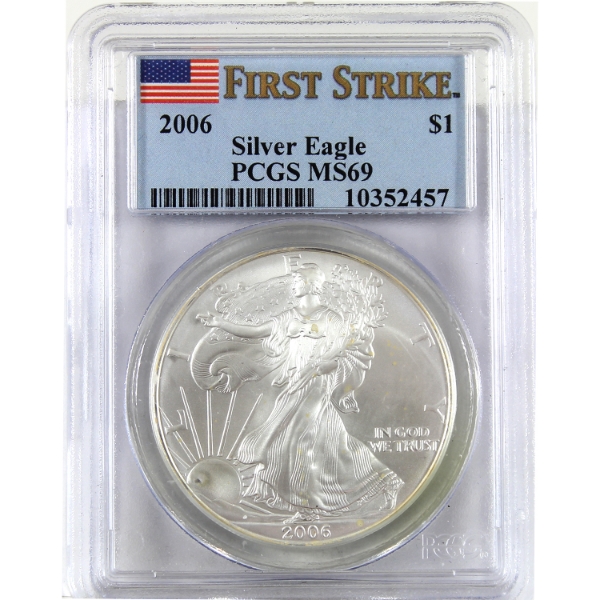 USA Silver 2006 $1 Silver Eagle First Strikes Fine Silver Coin PCGS MS69 (Tax Exempt)