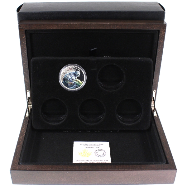 2016 $20 The Commanding Canadian Lynx 1oz .9999 Fine Silver in Deluxe Case. (Tax Exempt)