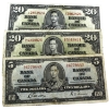 Image 1 : BC-23b, BC-25b & BC-25c 1937 $5 to $20 F to EF Coyne-Towers. 3pcs.