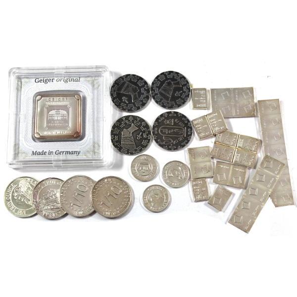 Approx. 2.15oz Lot Total! 1g, 10g & 1/10oz Assorted .999 Fine Silver Rounds & Bars. 41pcs.