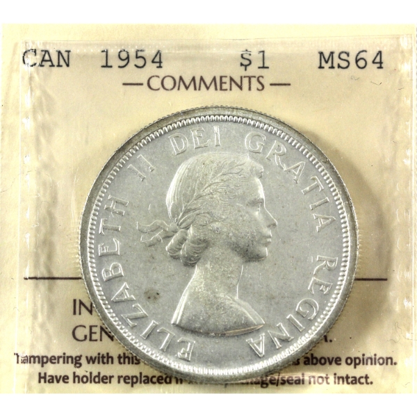 Silver $1 1954 FWL ICCS MS64