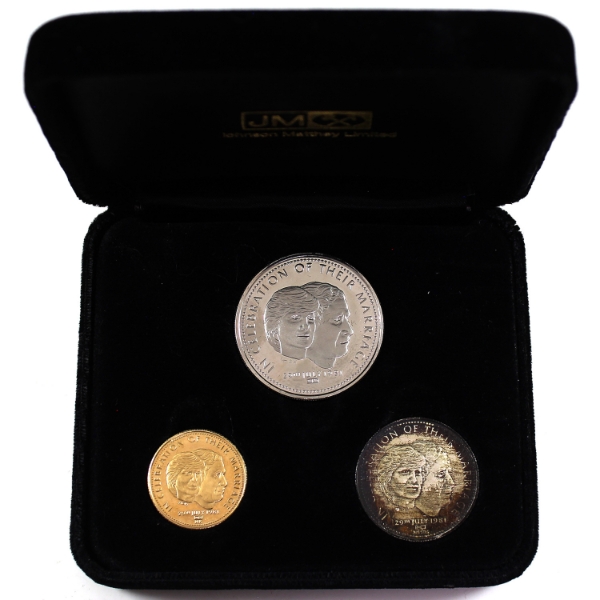  Johnson Matthey Gold & Silver 1981 Charles & Diana 3-Medal Wedding Set