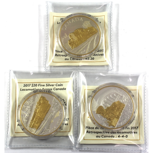 3x 2017 $20 Locomotives Across Canada 1oz .9999 Fine Silver. 3pcs (Tax Exempt)
