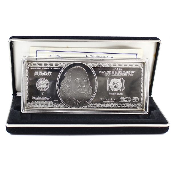 USA 2000 $100 Benjamin Franklin 4oz .999 Fine Silver Banknote (Tax Exempt)