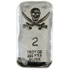 Image 1 : 2oz Rocky Shore Silver Co. Skull & Swords .999 Fine Silver Hammered Bar (Tax Exempt)