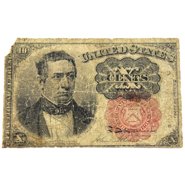 USA 1874-75 10-cent Fractional Currency Red Seal, Long Key Variety