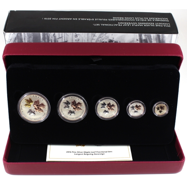 2016 Fine Silver Maple Leaf 5-Coin Fractional Set: Longest Reigning Sovereign (Tax Exempt)