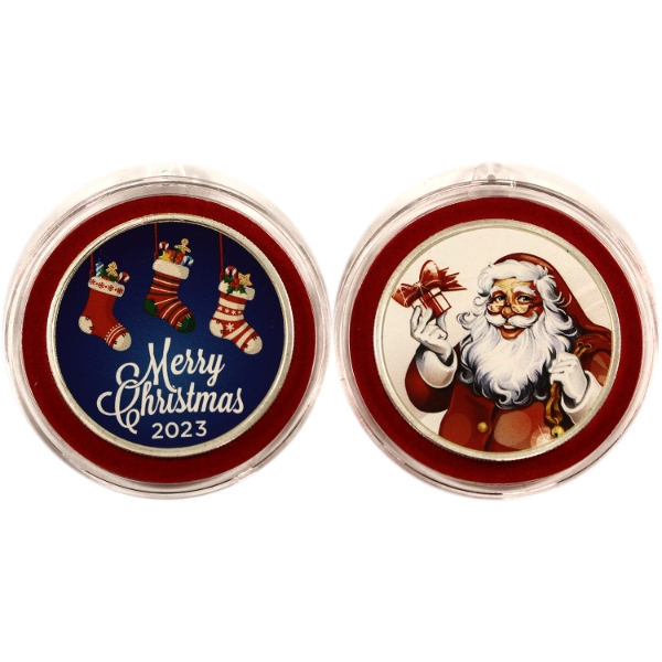2x 1oz APMEX 2023 Colourized Merry Christmas Santa & Stocking Ornament .999 Fine Silver. 2pcs 