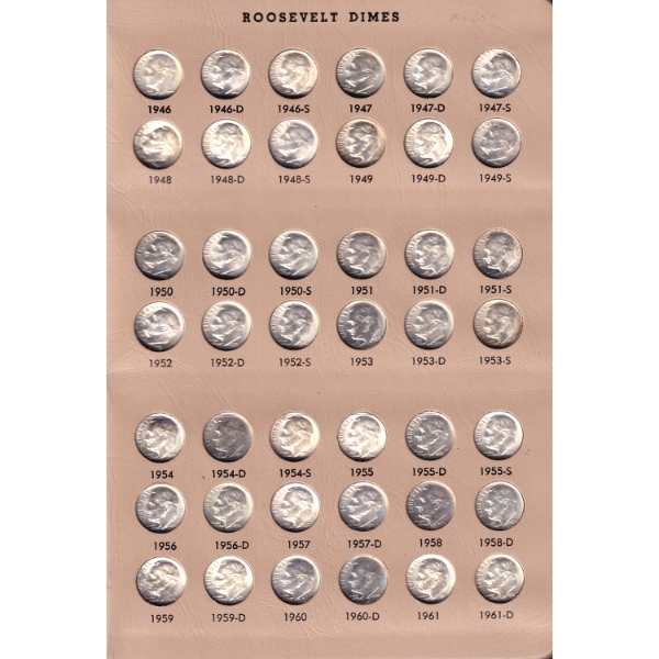 USA Group Lot of 1946-1997 Roosevelt Dimes in Album. 147pcs. 