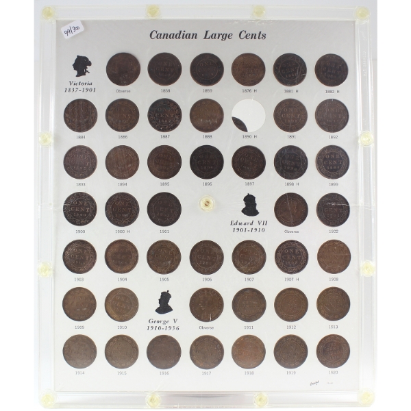 Collection of Canadian Large Cents 1858-1920 in Vintage Display Holder
