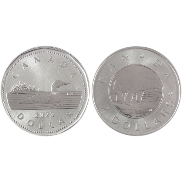 2023 $1 Loon & $2 Polar Bear Tribute: W Mint Mark .9999 Fine Silver Coins. 2pcs. (Tax Exempt)