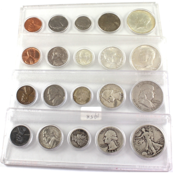 USA 1943, 1958, 1964, & 1968 Year Sets. 4pcs.