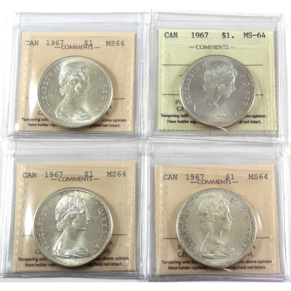Silver $1 1967 ICCS MS64. 4pcs.