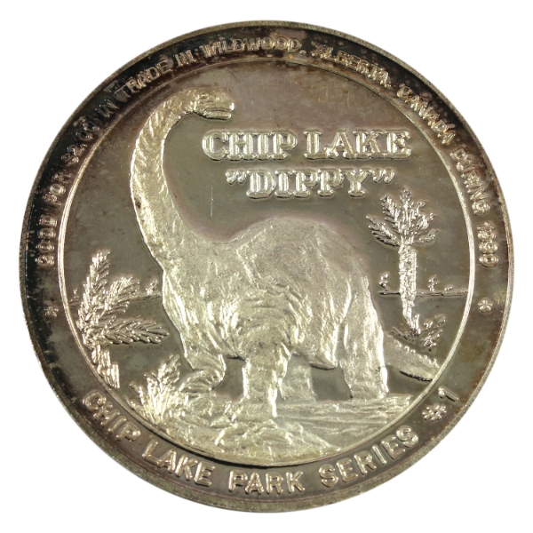 Canada-Wildwood AB 1990 $2 Dinosaur/Elk Trade Dollar 2oz-Silver, 38mm (Tax Exempt)