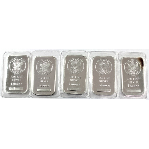 5x 1oz Sunshine Mint .999 Fine Silver Bars. 5pcs. (Tax Exempt)