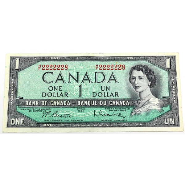 BC-37b-i 1954 $1 VF-EF Neat Number H/F2222228 Beattie-Rasminsky