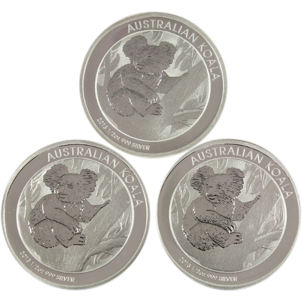 3x 1/2oz 2013 50-cent Koala .999 Fine Silver Rounds. 3pcs (Tax Exempt)