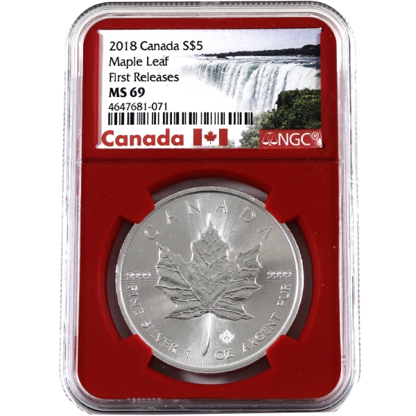 2018 $5 First Releases Silver Maple Leaf NGC Certified MS-69 (Tax Exempt)