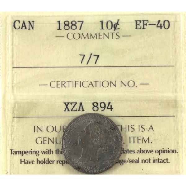 10-cent 1887 7/7 ICCS EF40