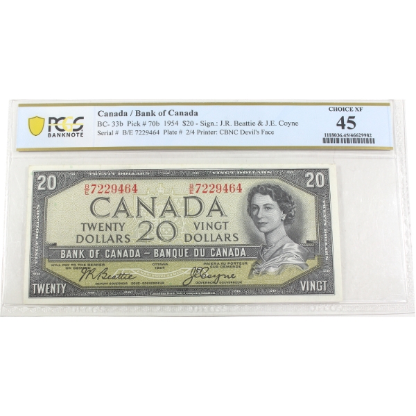 BC-33b 1954 $20 Devil's Face PCGS Choice EF45 Beattie-Coyne SN: B/E7229464