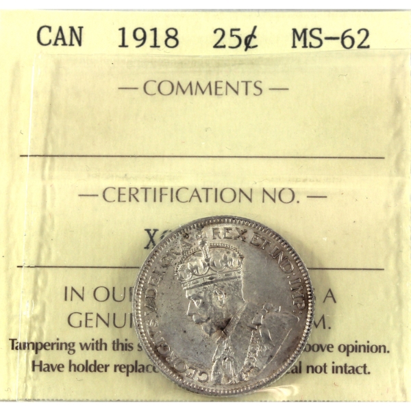 25-cent 1918 ICCS MS62