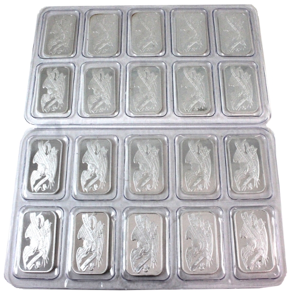 20x 1oz Silvertowne Eagle Design .999 Fine Silver Bars in Sealed Mint Sheet. 20pcs (Tax Exempt)