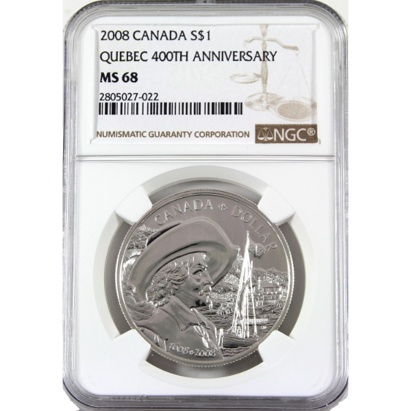 2008 $1 400th Anniversary of Quebec Sterling Silver Coin NGC MS68